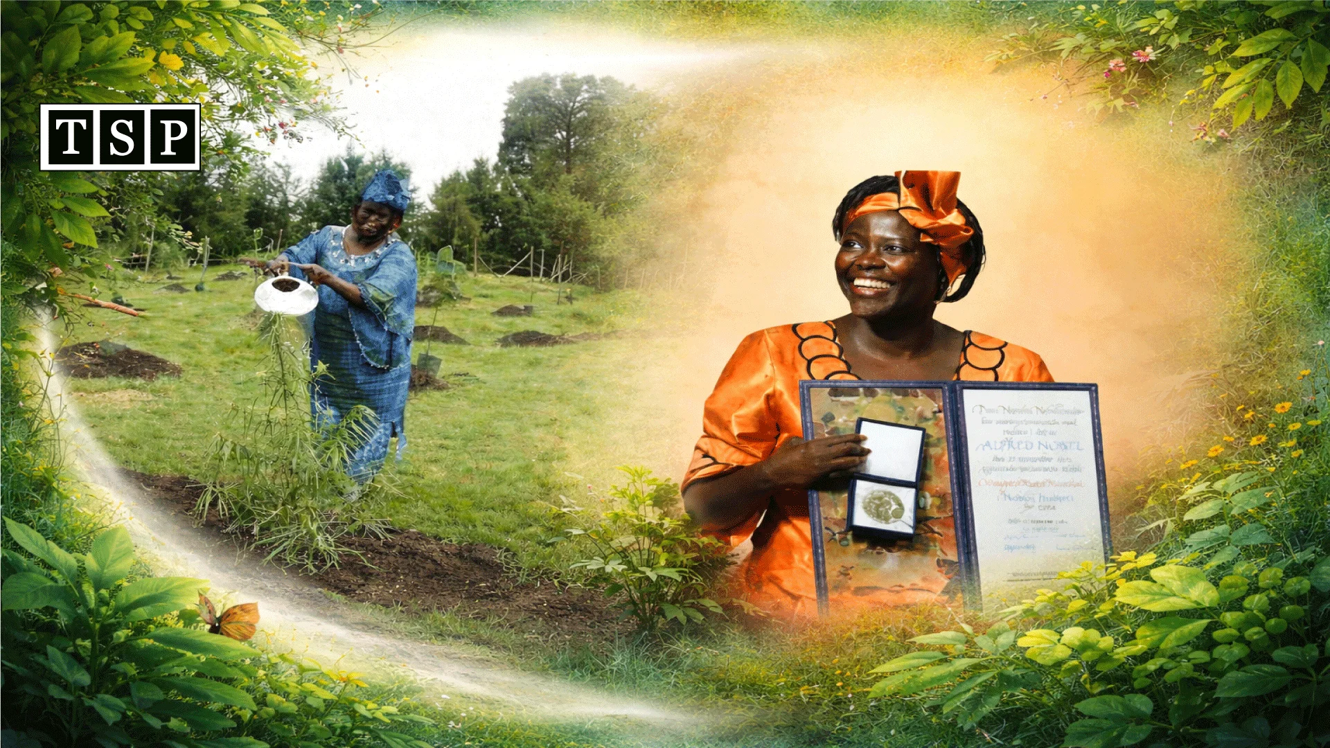 Two smiling women in a natural landscape with trees and greenery, representing environmental biology and conservation for an Environmental Biology Quiz.