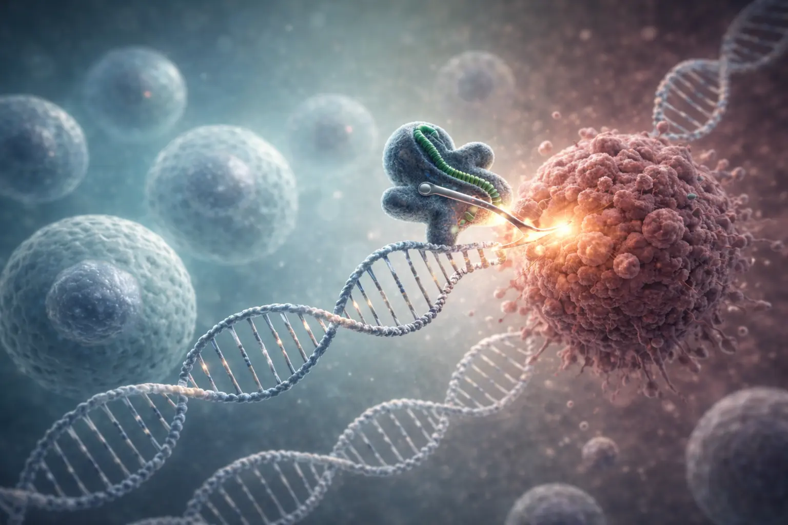 CRISPR-based gene therapy editing cancer cell DNA to target tumor growth at the molecular level